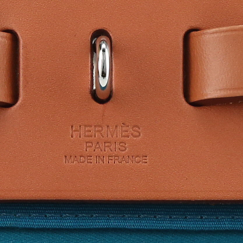 Hermès  Herbag handbag  in blue canvas  and natural Hunter cowhide - Detail D9