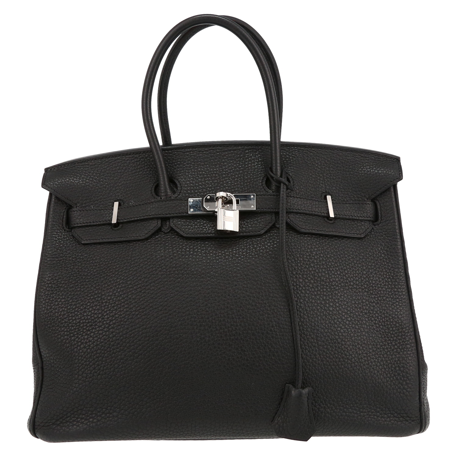 Bolso de mano Hermès  Birkin 35 cm en cuero taurillon clémence negro - Detail D2