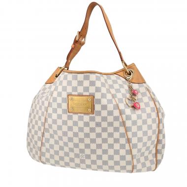 Bolso de mano Louis Vuitton  Galliera en lona a cuadros azul celeste y cuero natural