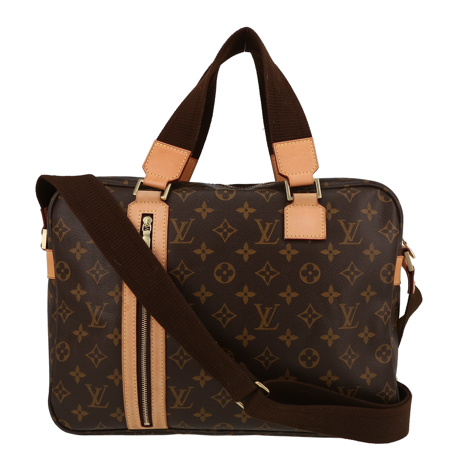 Sac Louis Vuitton  Bosphore en toile monogram marron et cuir naturel - Detail D2