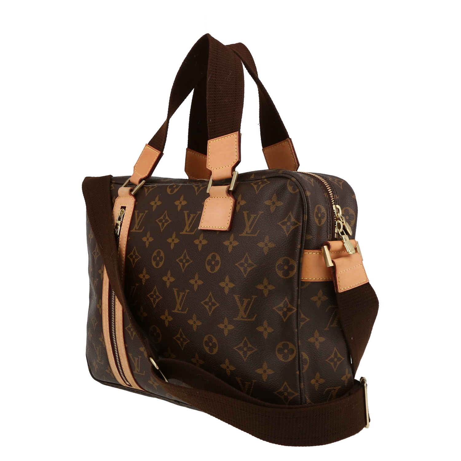 Louis Vuitton  Bosphore bag  in brown monogram canvas  and natural leather - Detail D3