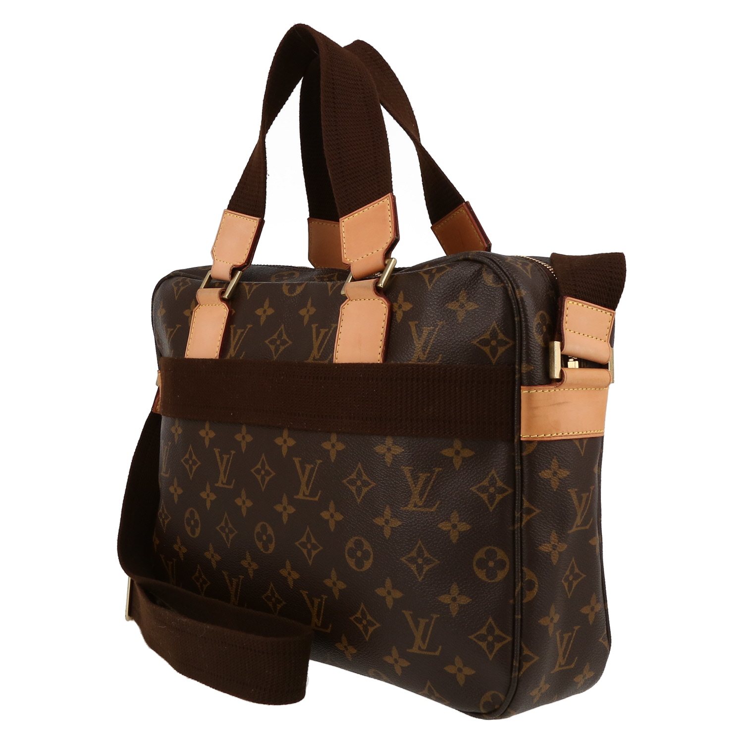 Sac Louis Vuitton  Bosphore en toile monogram marron et cuir naturel - Detail D5