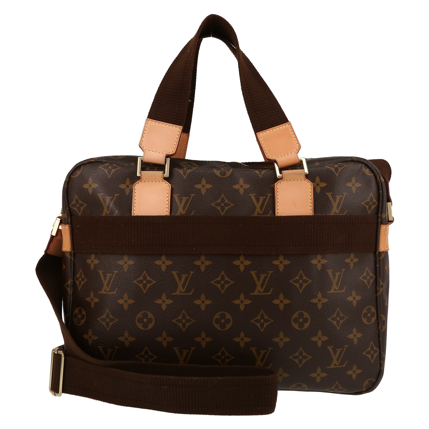 Bolso Louis Vuitton  Bosphore en lona Monogram marrón y cuero natural - Detail D7