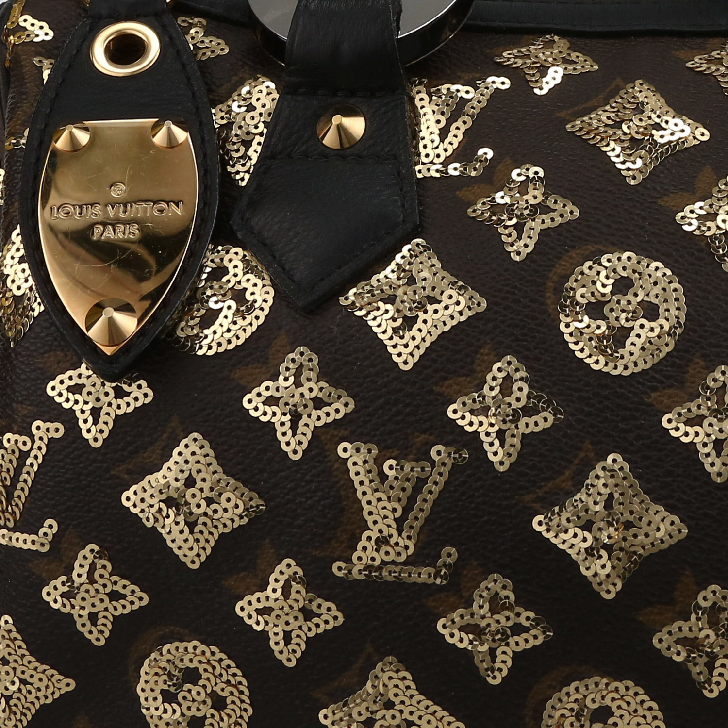 Borsa Louis Vuitton   in tela monogram marrone e paillettes dorate - Detail D1