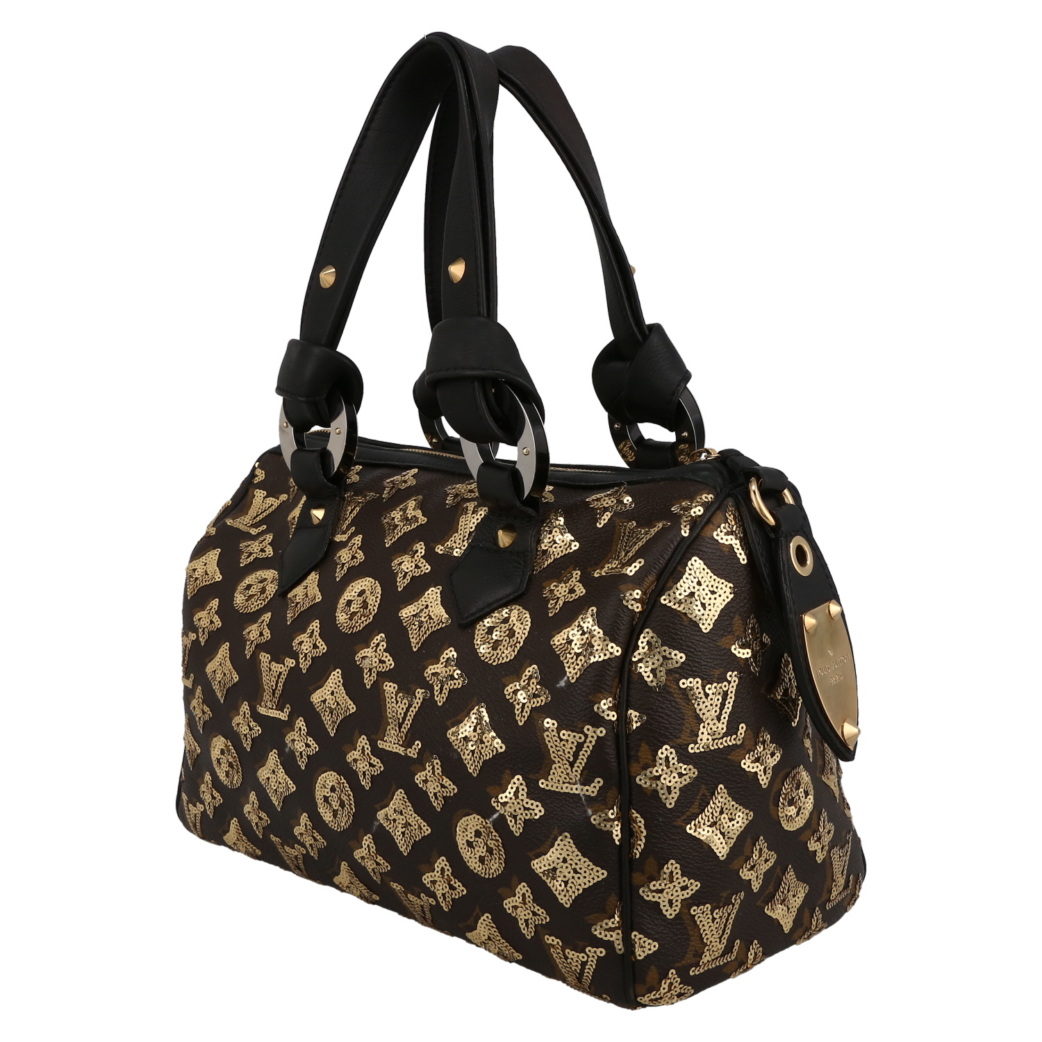 Sac à main Louis Vuitton   en toile monogram marron et sequin doré - Detail D5