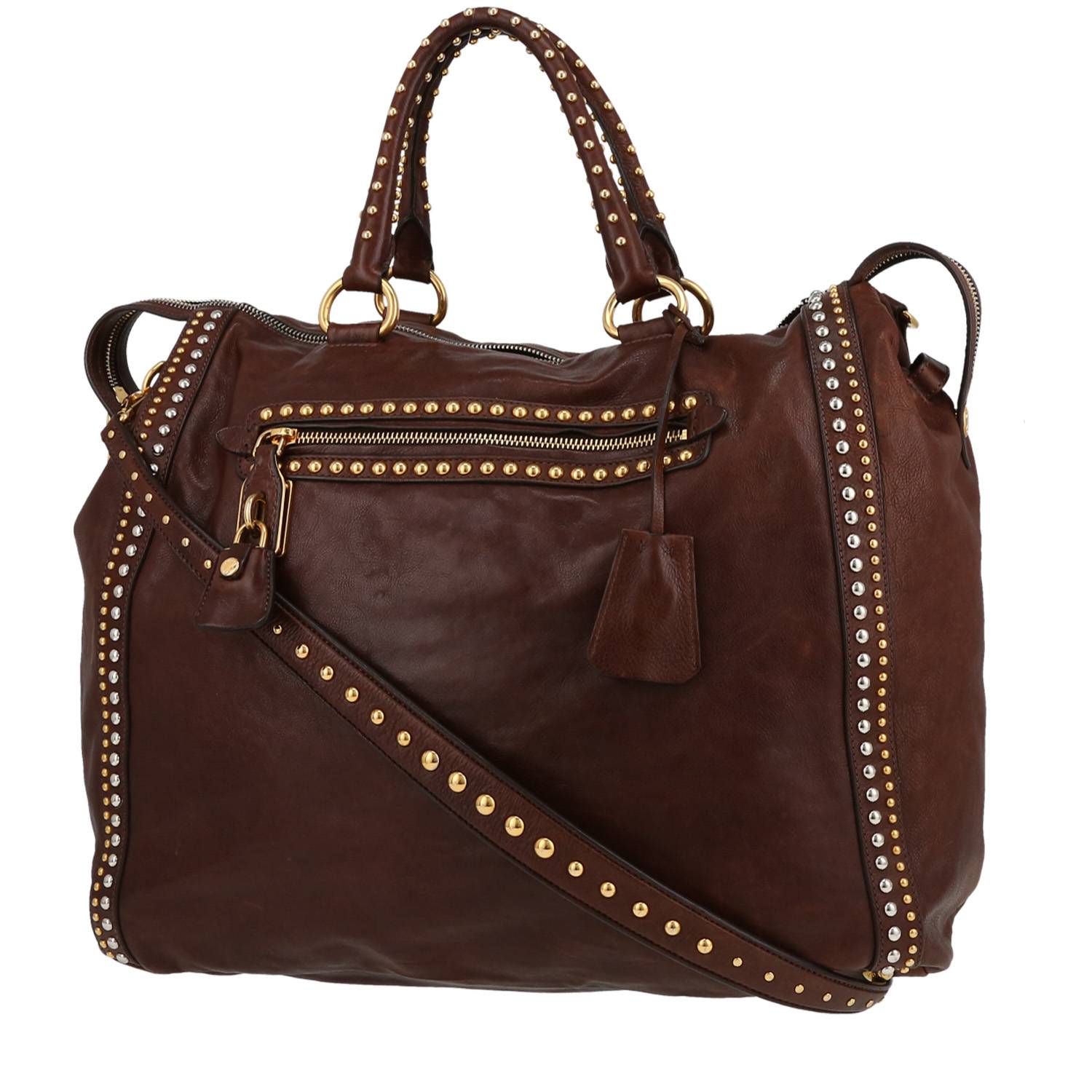 Handbag In Brown Grained Leather