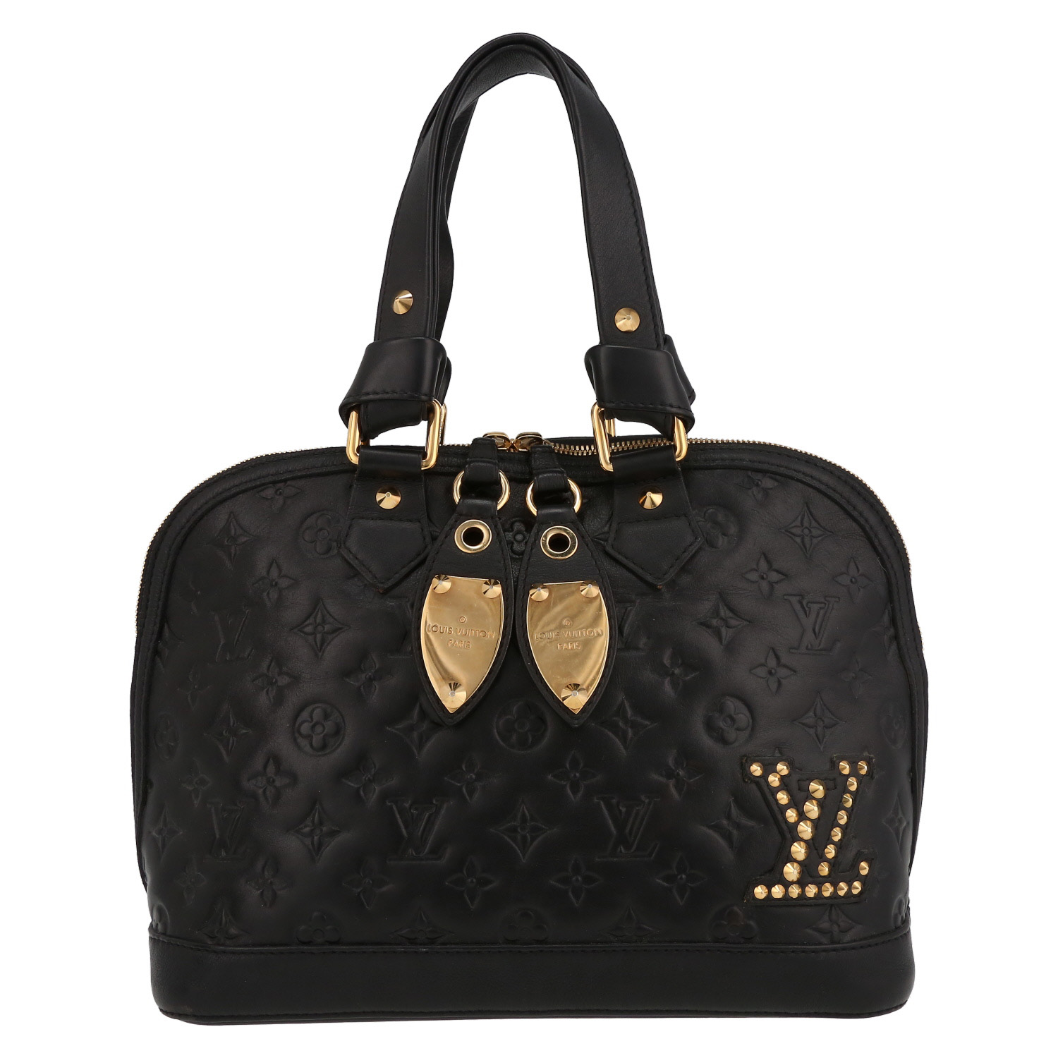Bolso de mano Louis Vuitton  Mon Double Jeu Néo Alma en cuero Monogram negro y lona bronce - Detail D2