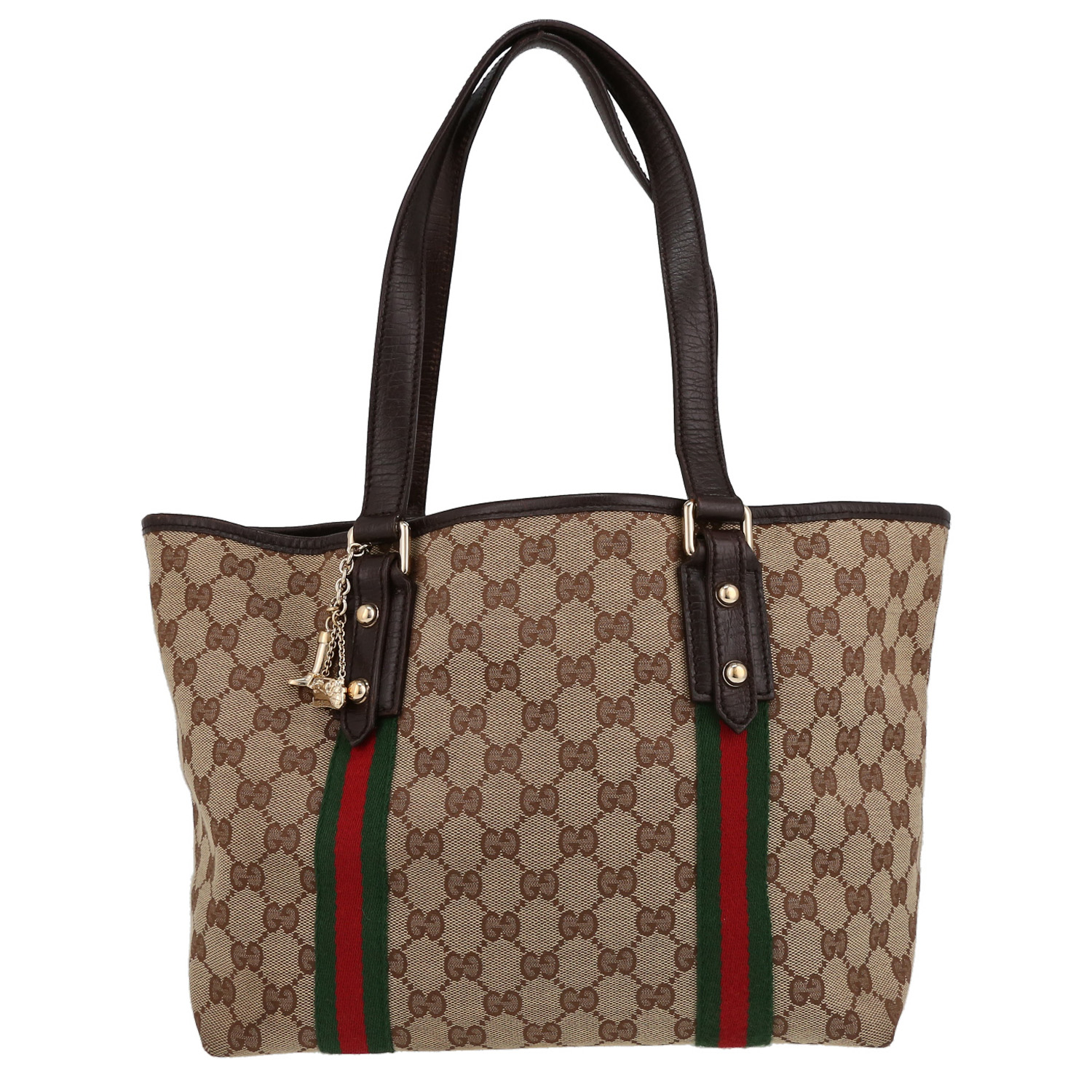 Sac cabas Gucci   en toile monogram beige et cuir marron - Detail D2
