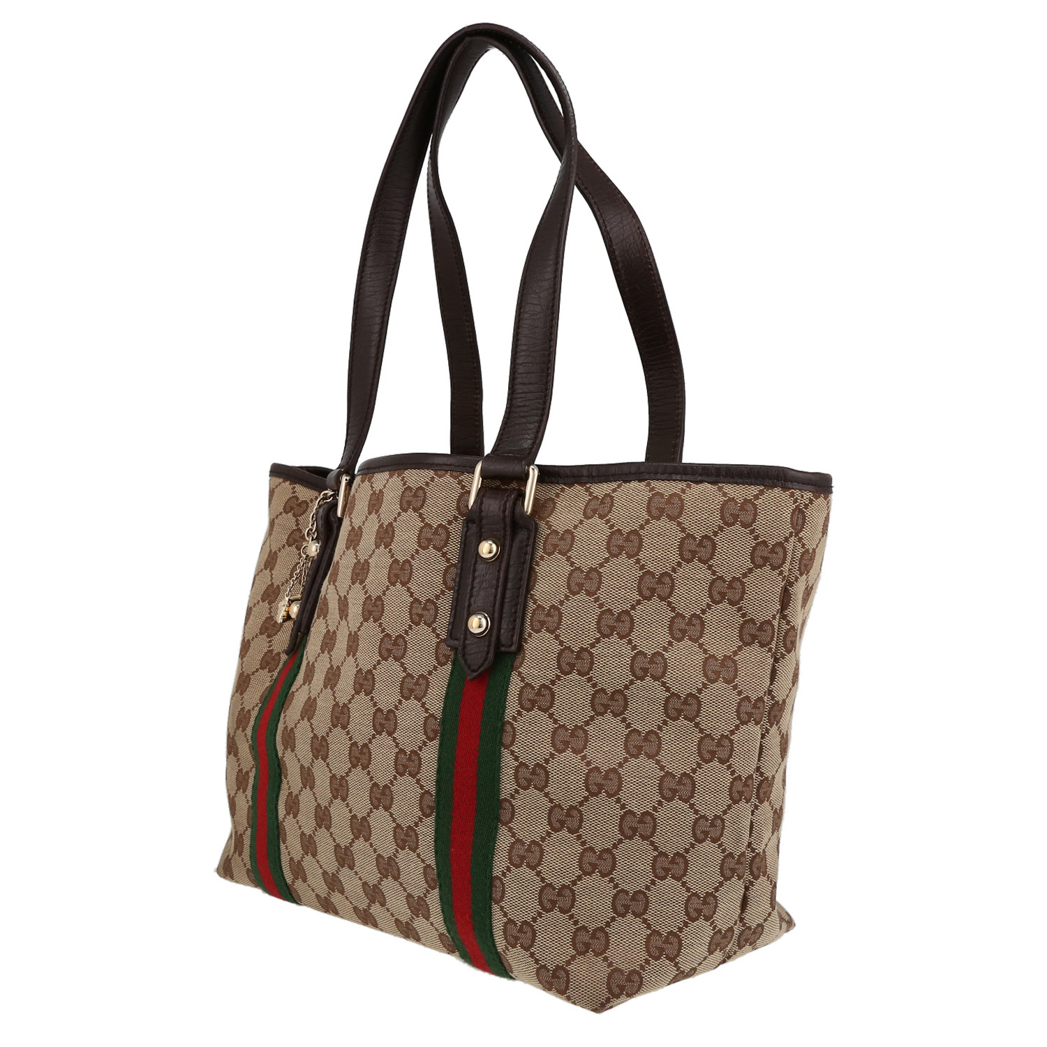 Gucci   shopping bag  in beige monogram canvas  and brown leather - Detail D3