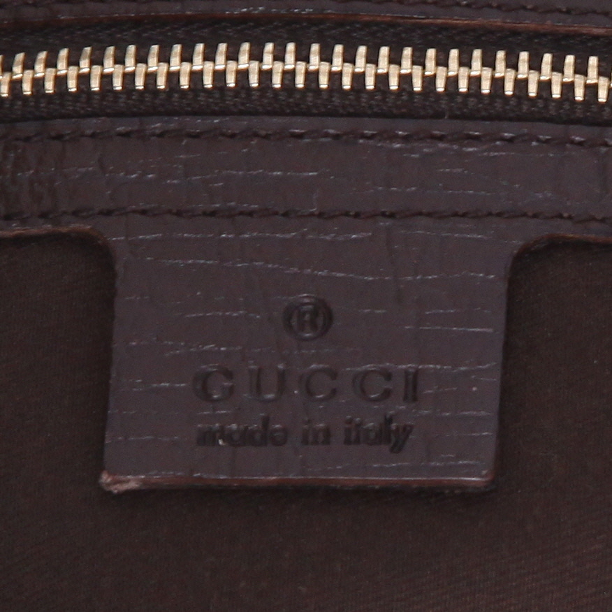 Gucci   shopping bag  in beige monogram canvas  and brown leather - Detail D8
