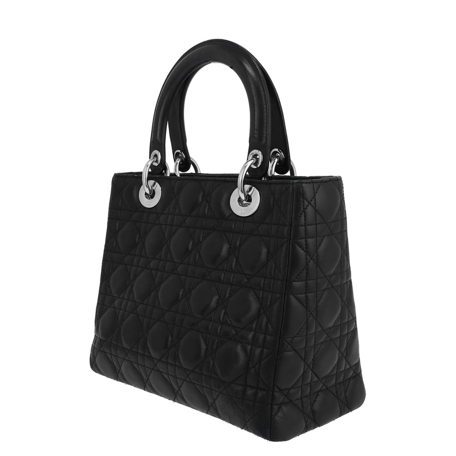 Sac à main Dior  Lady Dior en cuir cannage noir - Detail D5