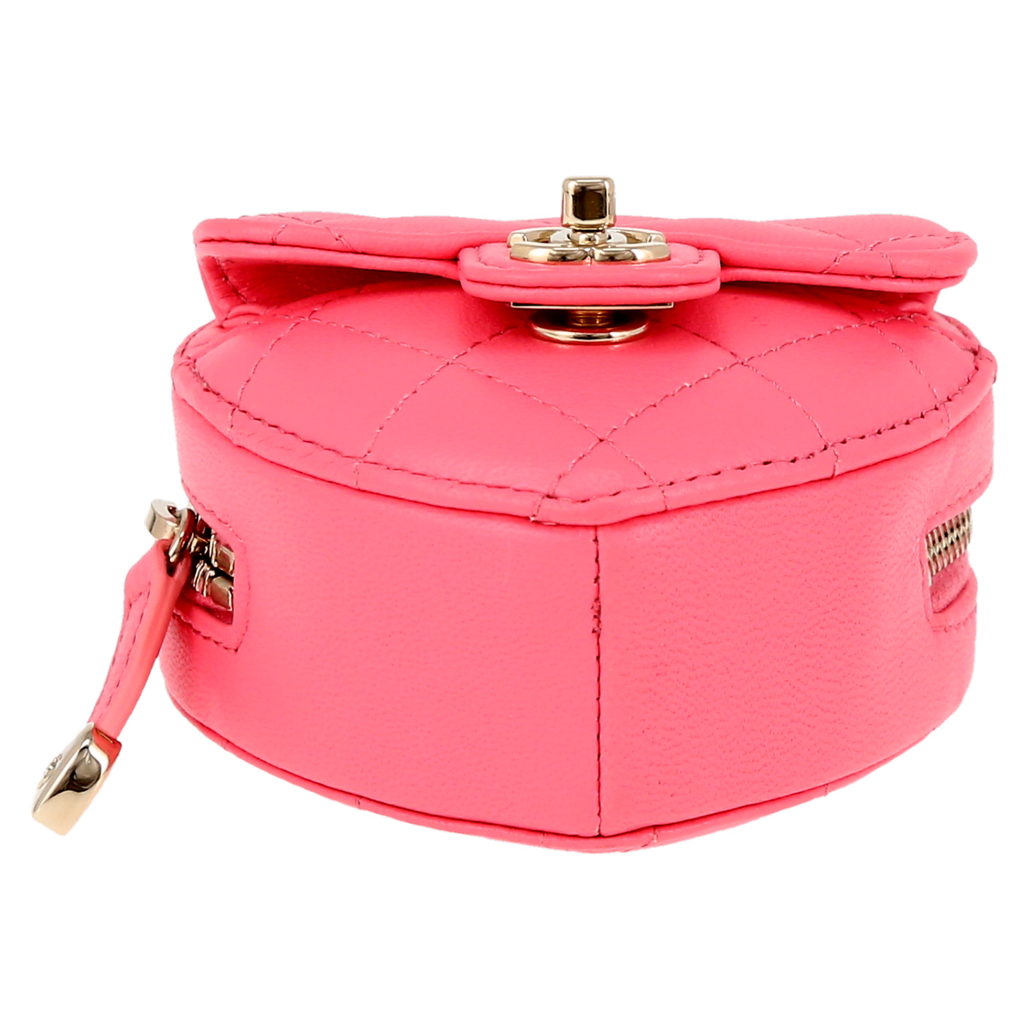 Sac bandoulière Chanel Heart Bag en cuir matelassé rose - Detail D1