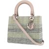 Dior  Lady Dior handbag  in green and silver canvas  and pink leather - 00pp thumbnail