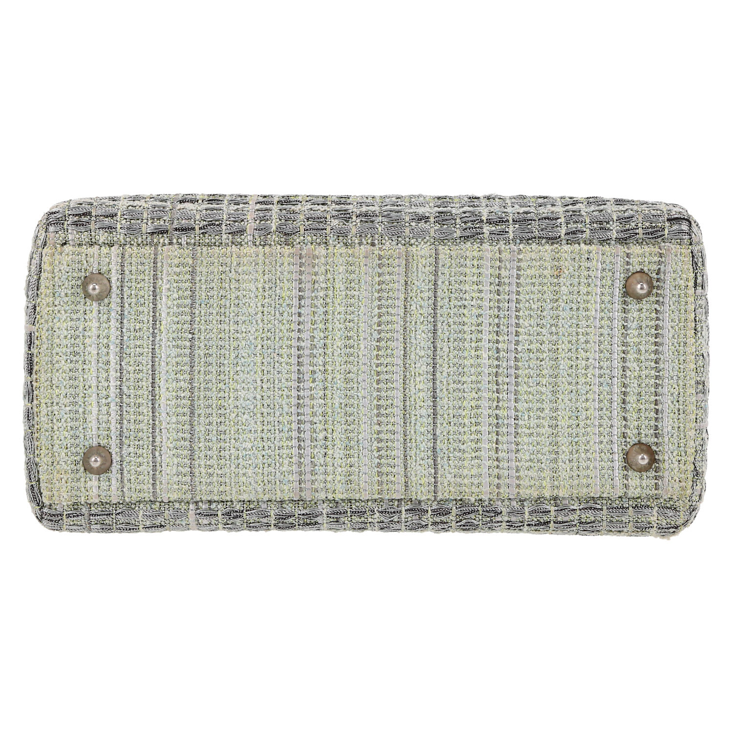 Dior  Lady Dior handbag  in green and silver canvas  and pink leather - Detail D1