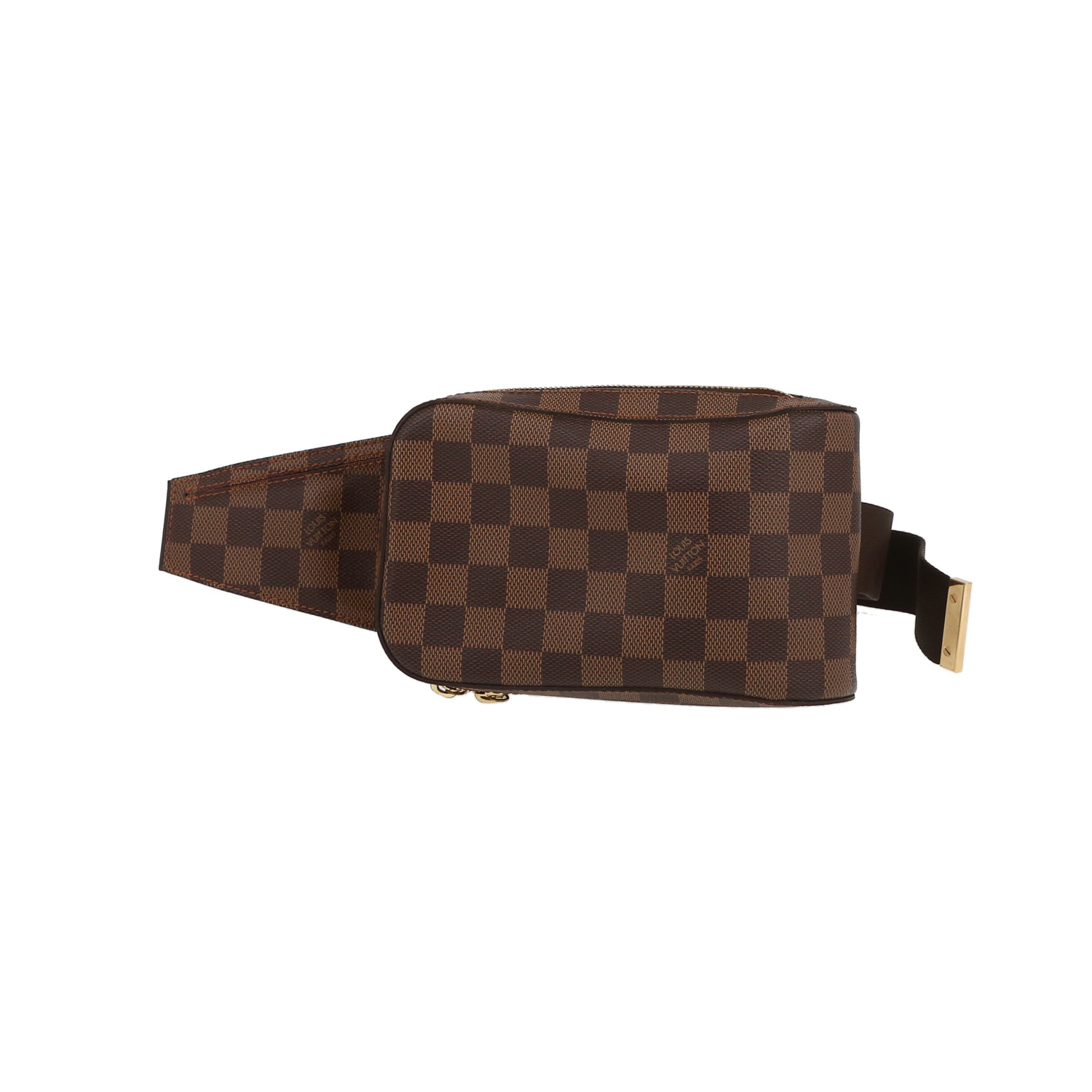 Pochette Louis Vuitton  Geronimos en toile damier ébène et cuir marron - Detail D2