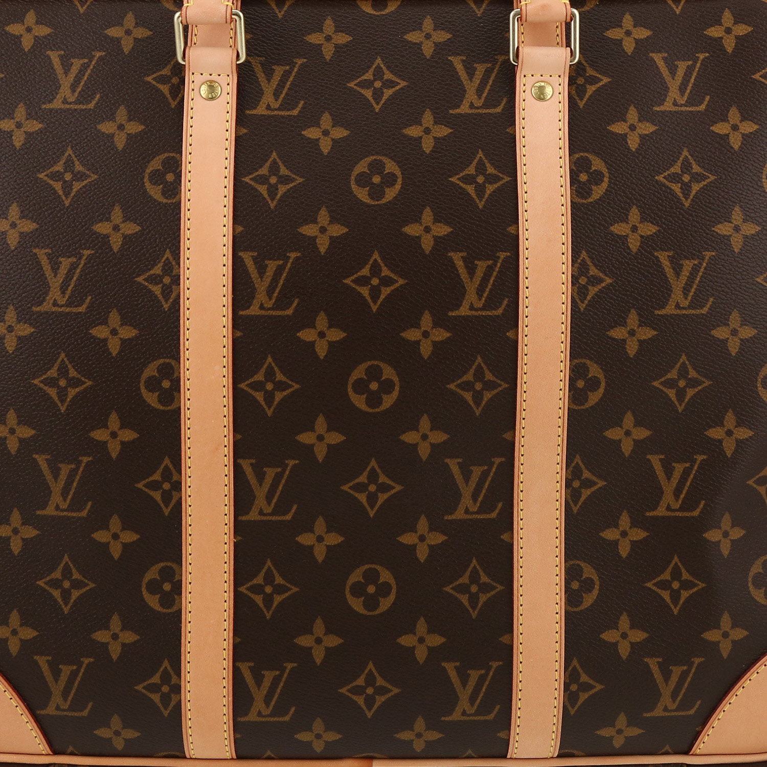 Louis Vuitton  Porte documents Voyage briefcase  in brown monogram canvas  and natural leather - Detail D1