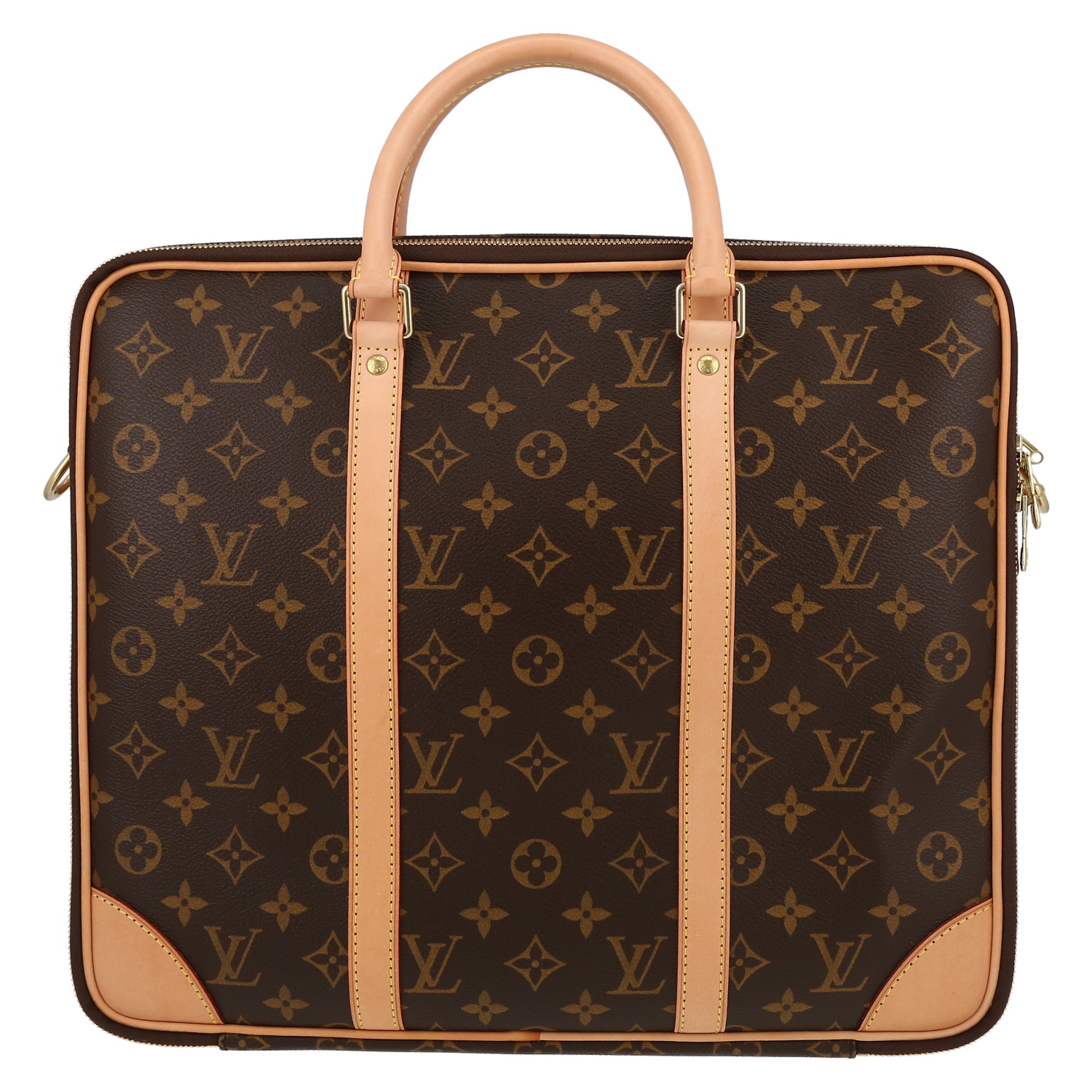 Louis Vuitton  Porte documents Voyage briefcase  in brown monogram canvas  and natural leather - Detail D2