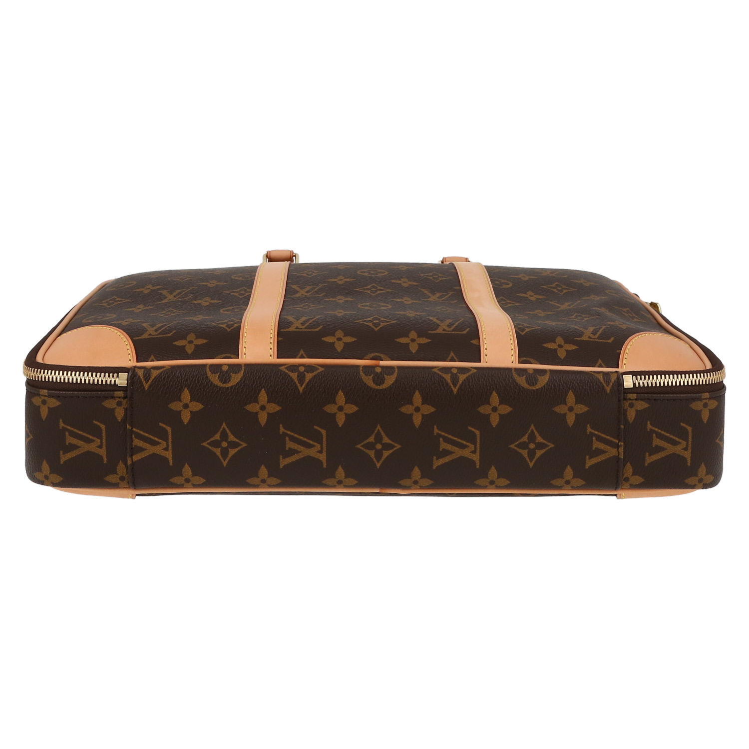 Louis Vuitton  Porte documents Voyage briefcase  in brown monogram canvas  and natural leather - Detail D4