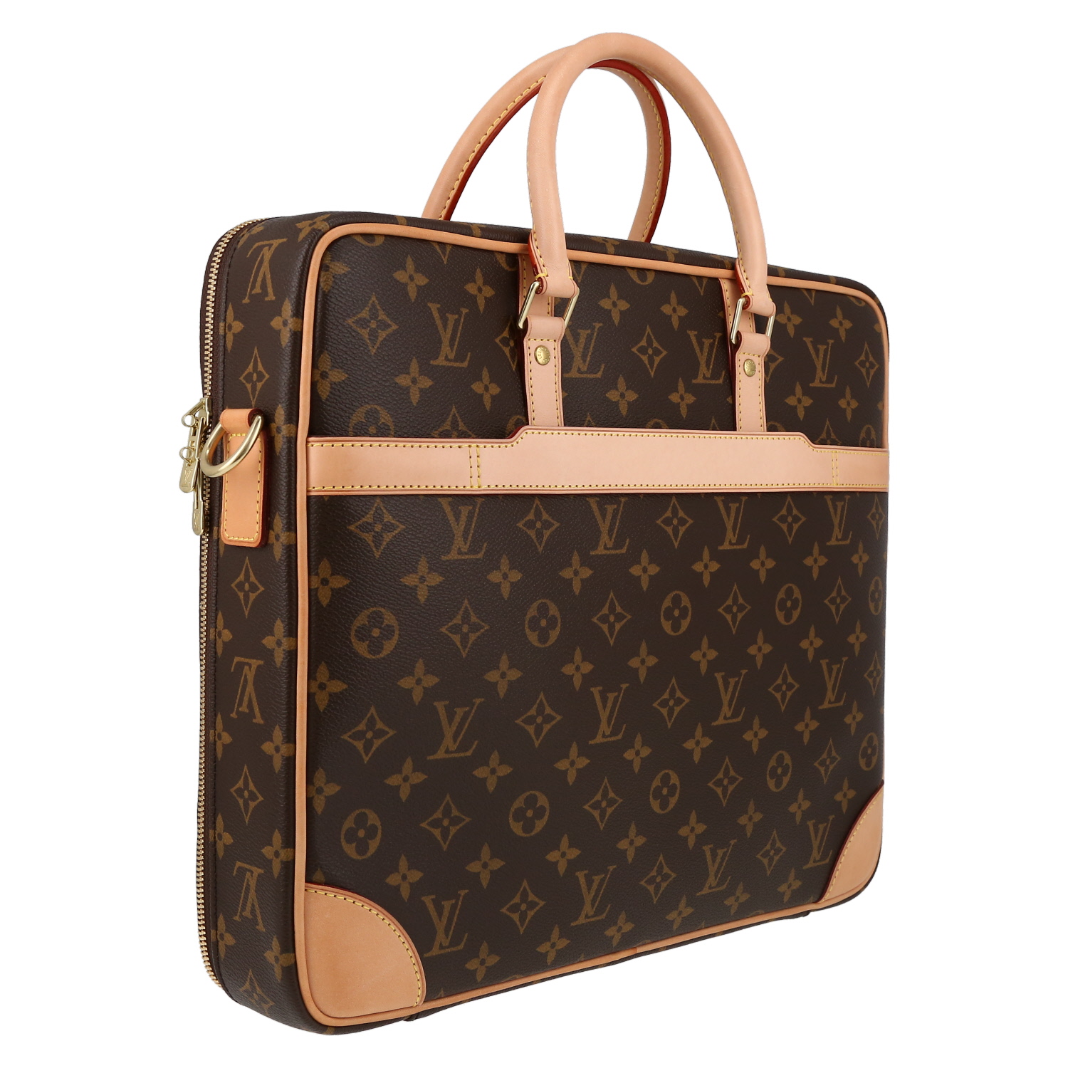 Louis Vuitton  Porte documents Voyage briefcase  in brown monogram canvas  and natural leather - Detail D6
