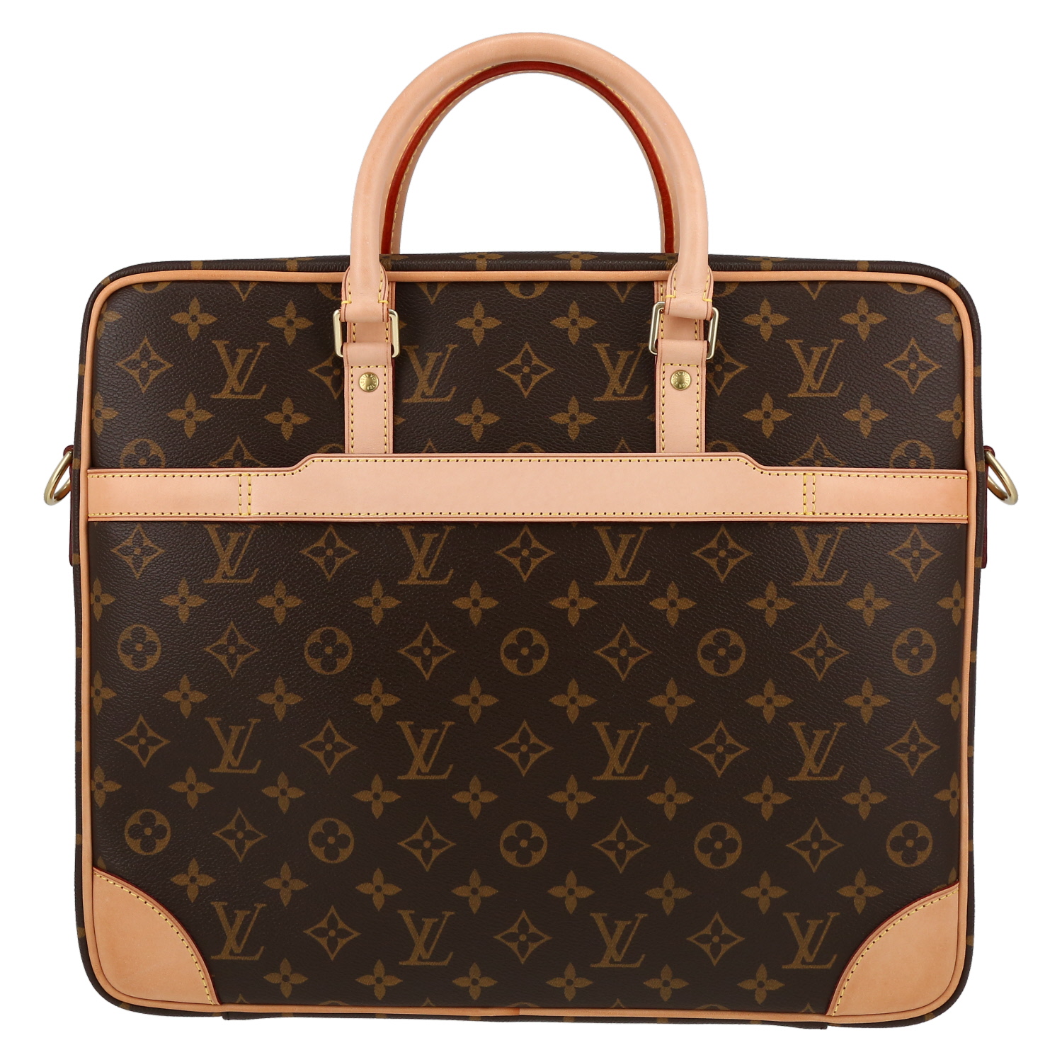 Louis Vuitton  Porte documents Voyage briefcase  in brown monogram canvas  and natural leather - Detail D7