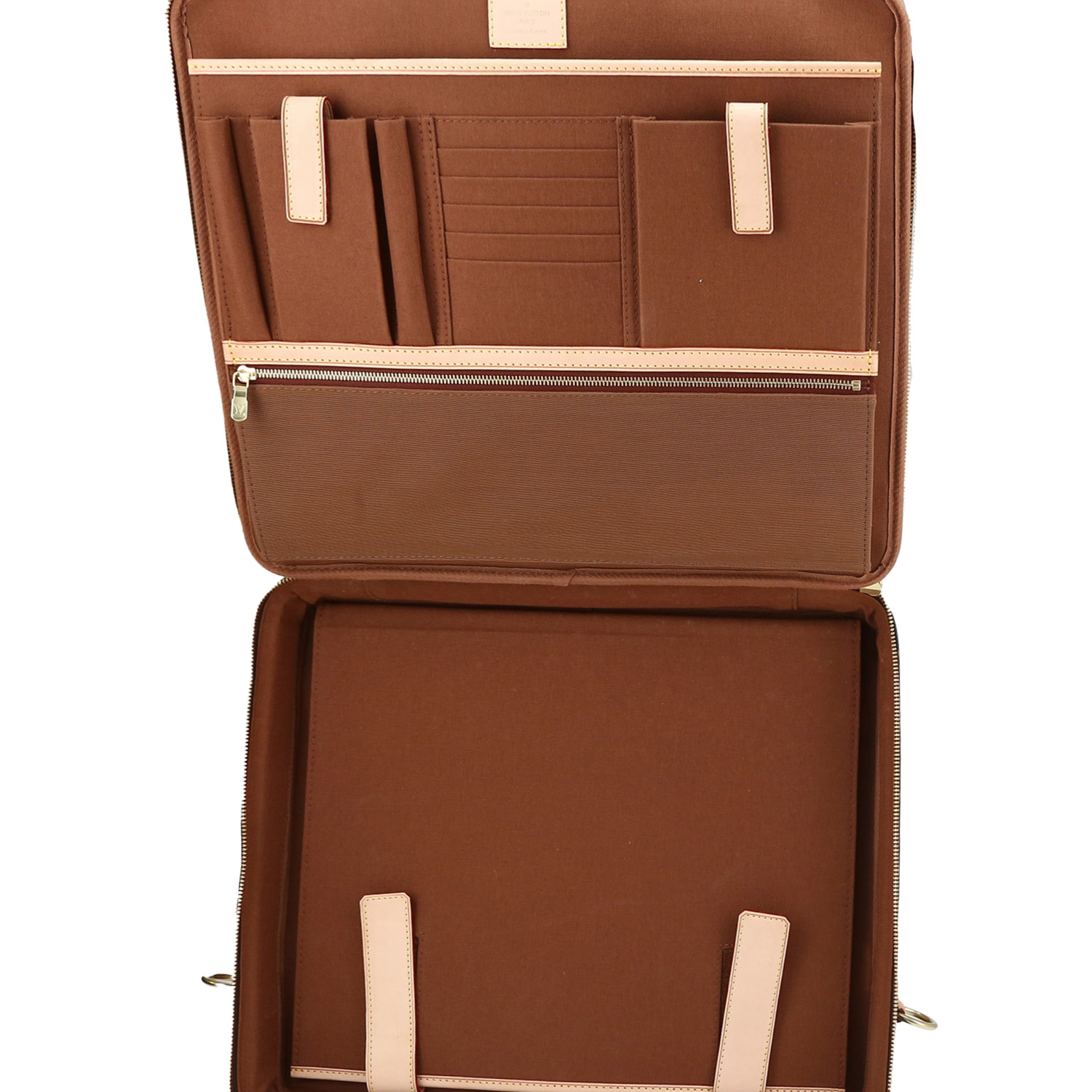 Louis Vuitton  Porte documents Voyage briefcase  in brown monogram canvas  and natural leather - Detail D8