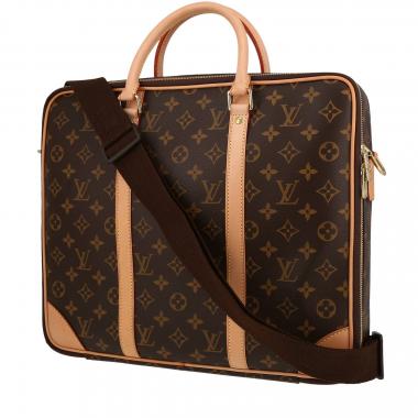 Borsa portadocumenti Louis Vuitton  Porte documents Voyage in tela monogram marrone e pelle naturale