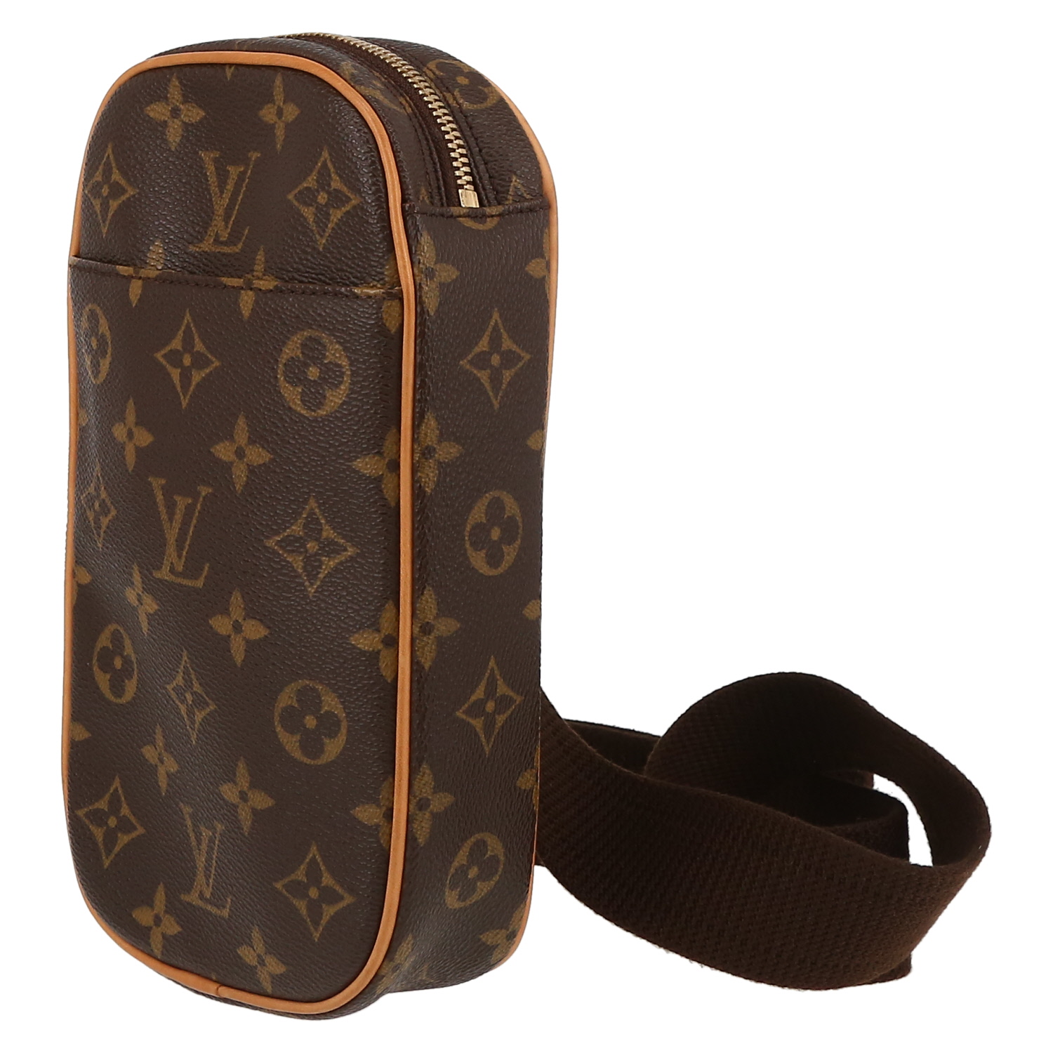 Sac bandoulière Louis Vuitton  Gange en toile monogram marron et cuir naturel - Detail D3