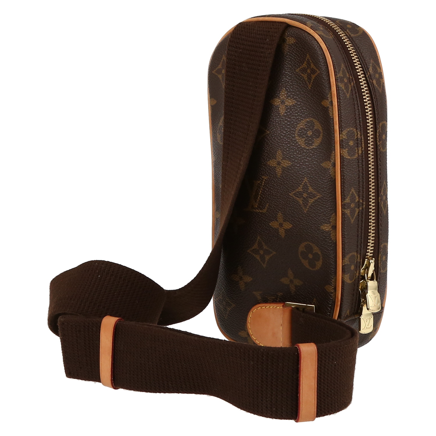Sac bandoulière Louis Vuitton  Gange en toile monogram marron et cuir naturel - Detail D5