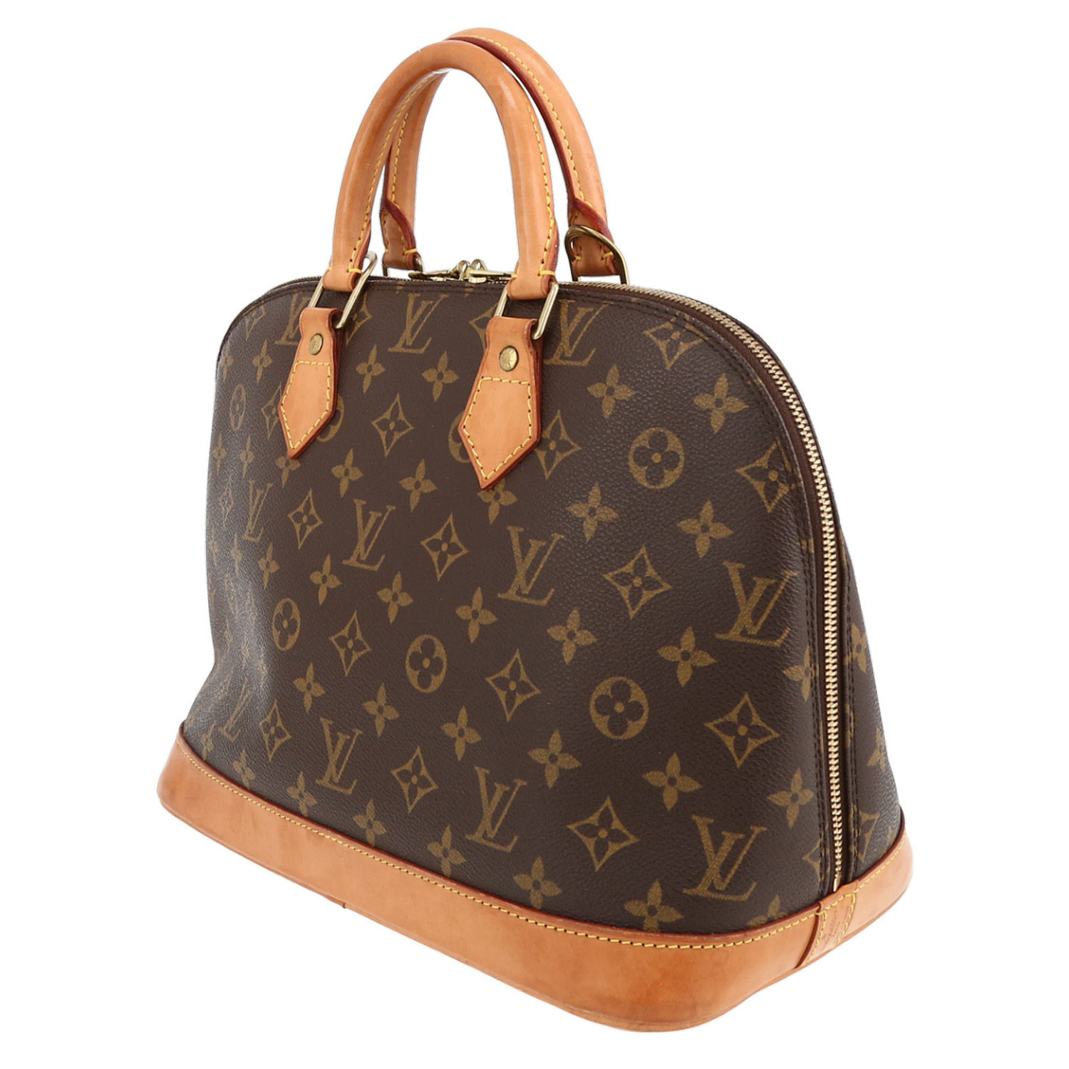 Borsa Louis Vuitton  Alma in tela monogram marrone e pelle naturale - Detail D3