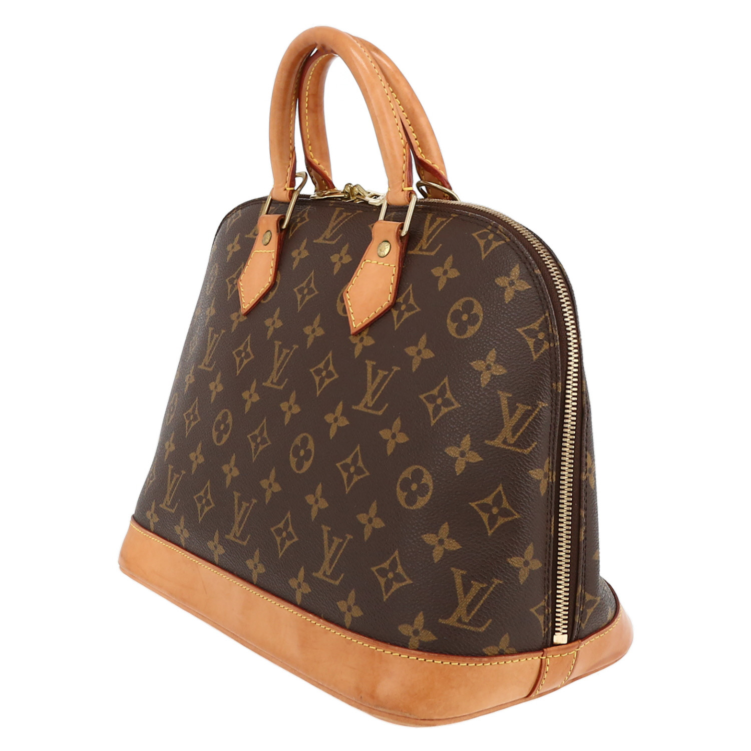 Bolso de mano Louis Vuitton  Alma en lona Monogram marrón y cuero natural - Detail D5