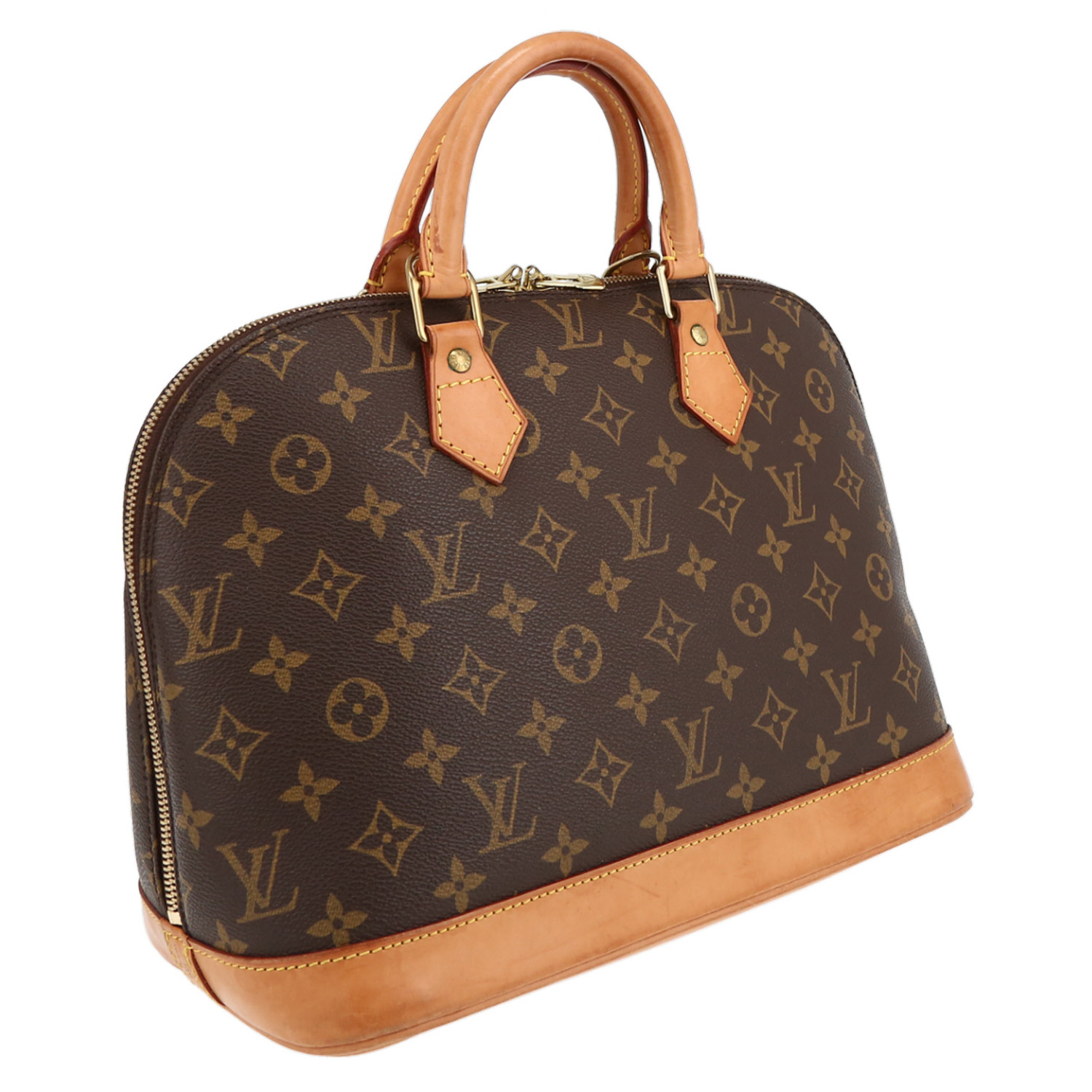 Sac à main Louis Vuitton  Alma en toile monogram marron et cuir naturel - Detail D6