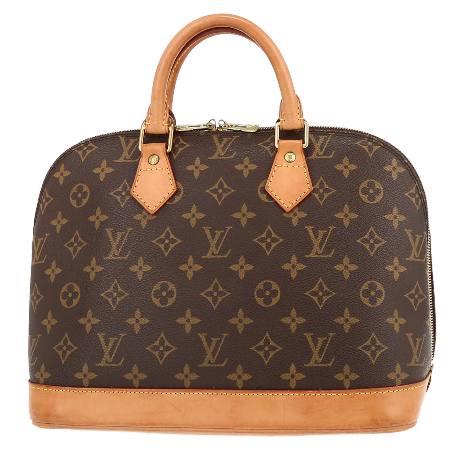 Bolso de mano Louis Vuitton  Alma en lona Monogram marrón y cuero natural - Detail D7