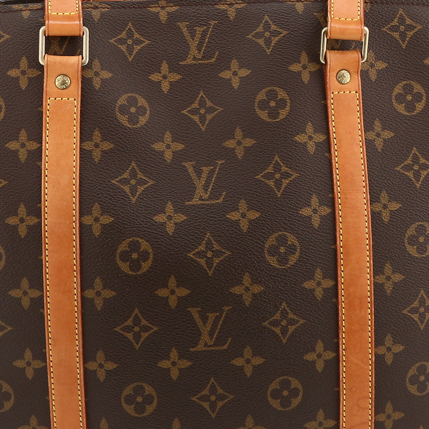 Sac cabas Louis Vuitton  Babylone en toile monogram marron et cuir naturel - Detail D1