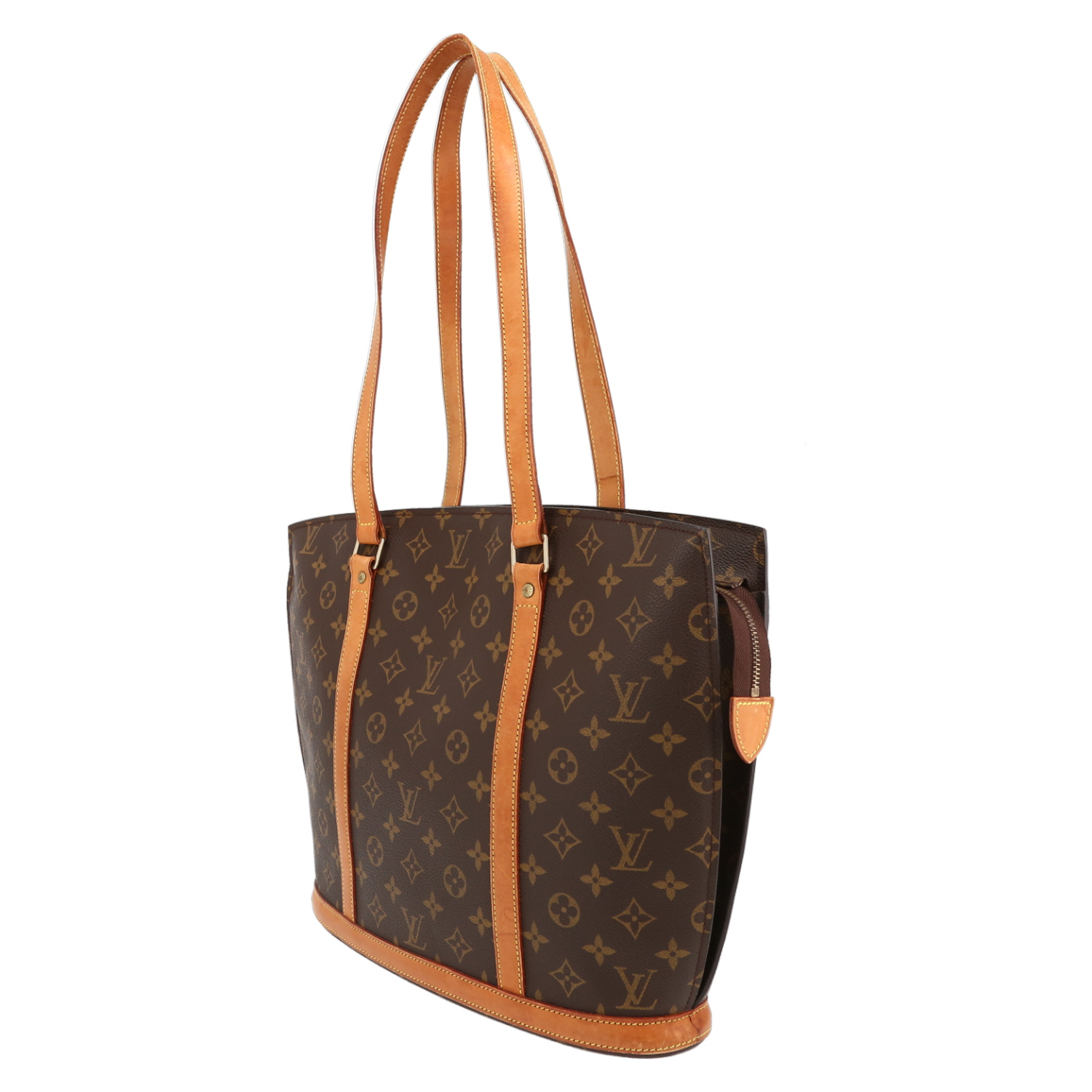 Sac cabas Louis Vuitton  Babylone en toile monogram marron et cuir naturel - Detail D3