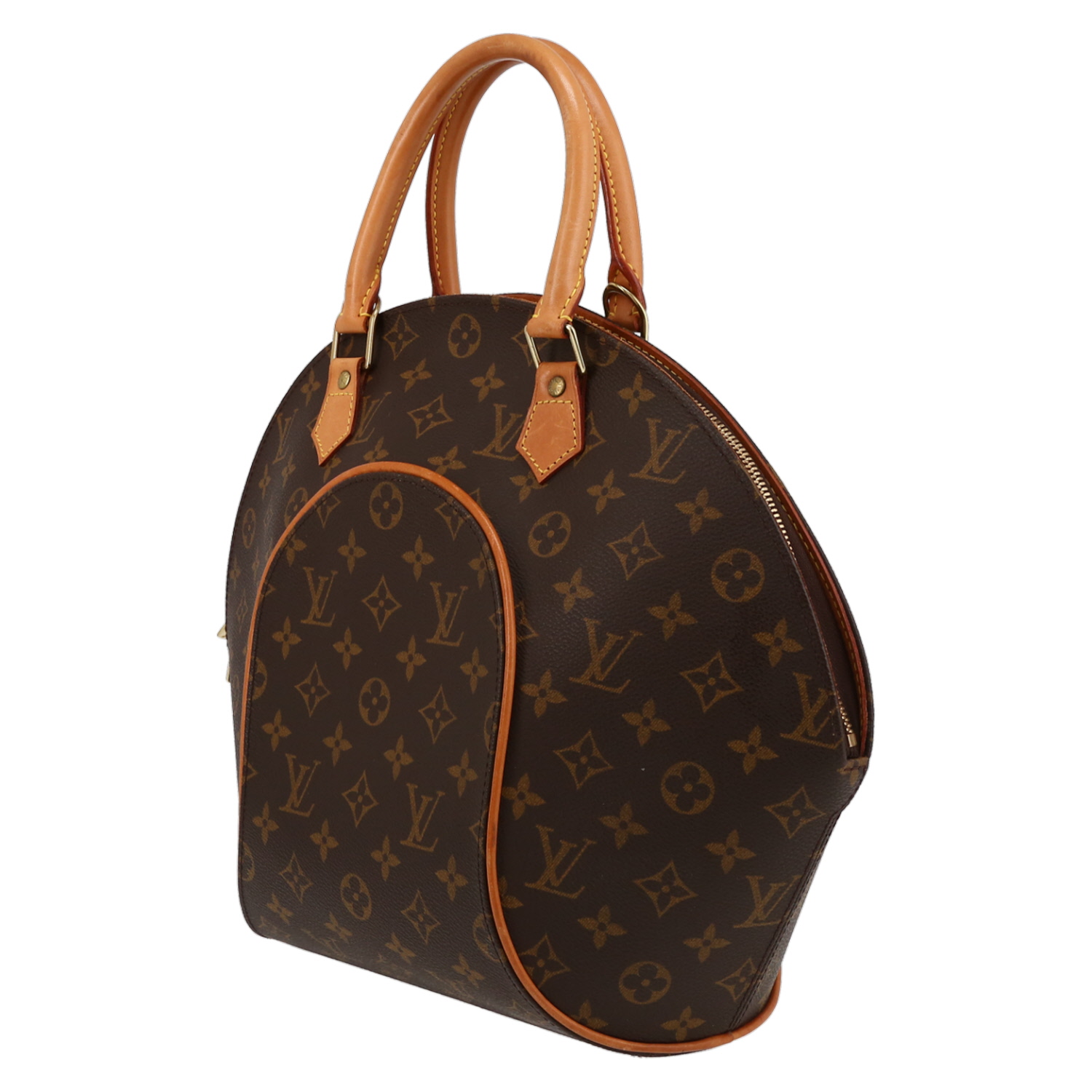 Sac à main Louis Vuitton  Ellipse grand modèle  en toile monogram marron et cuir naturel - Detail D3