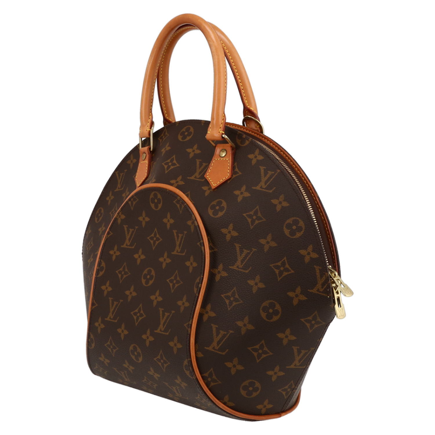 Louis Vuitton  Ellipse large model  handbag  in brown monogram canvas  and natural leather - Detail D5