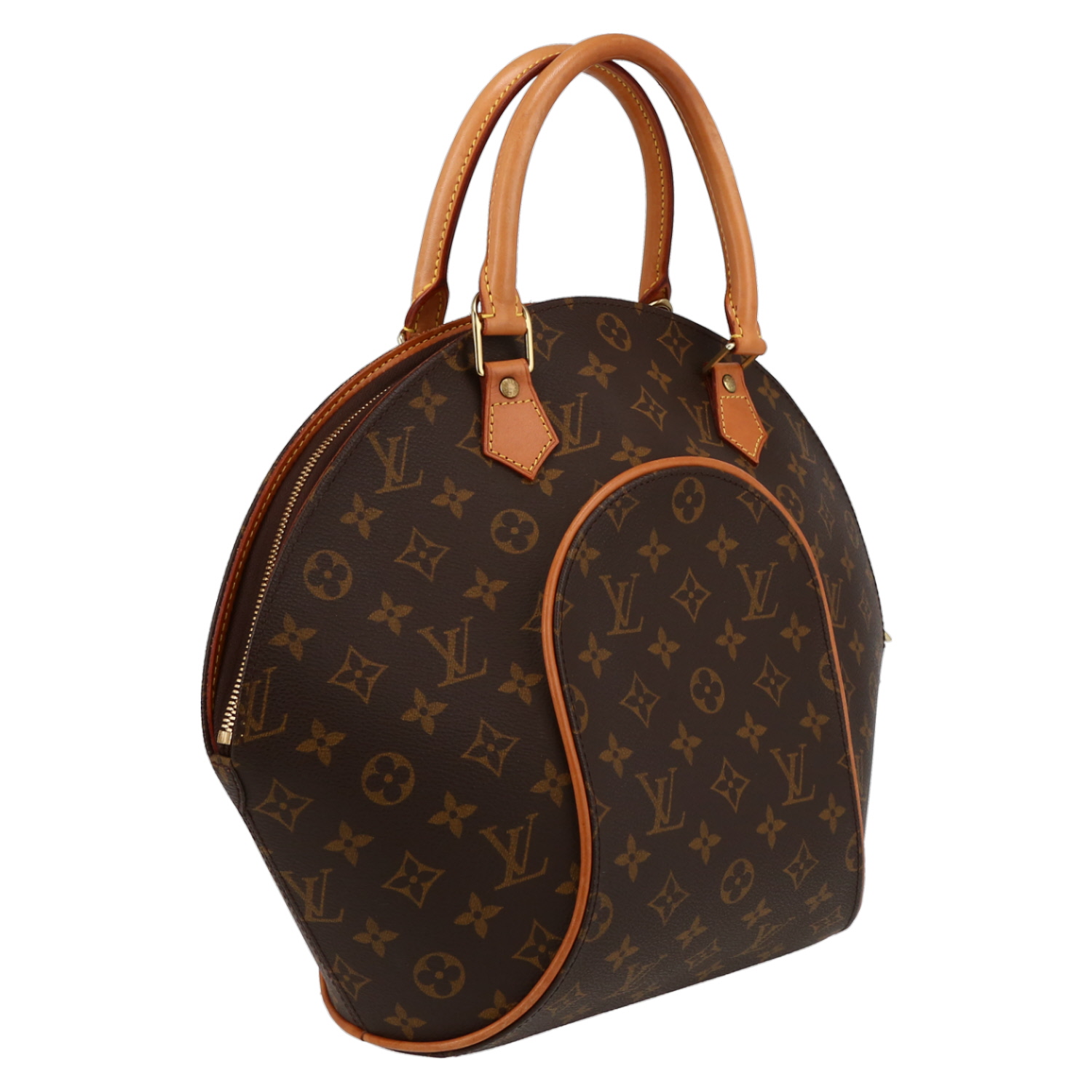 Bolso de mano Louis Vuitton  Ellipse modelo grande  en lona Monogram marrón y cuero natural - Detail D6