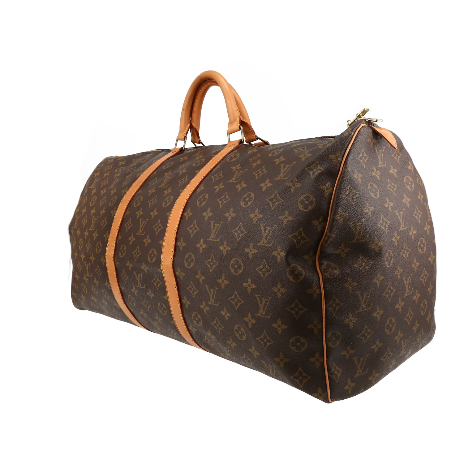 Louis Vuitton  Keepall 60 travel bag  in brown monogram canvas  and natural leather - Detail D3