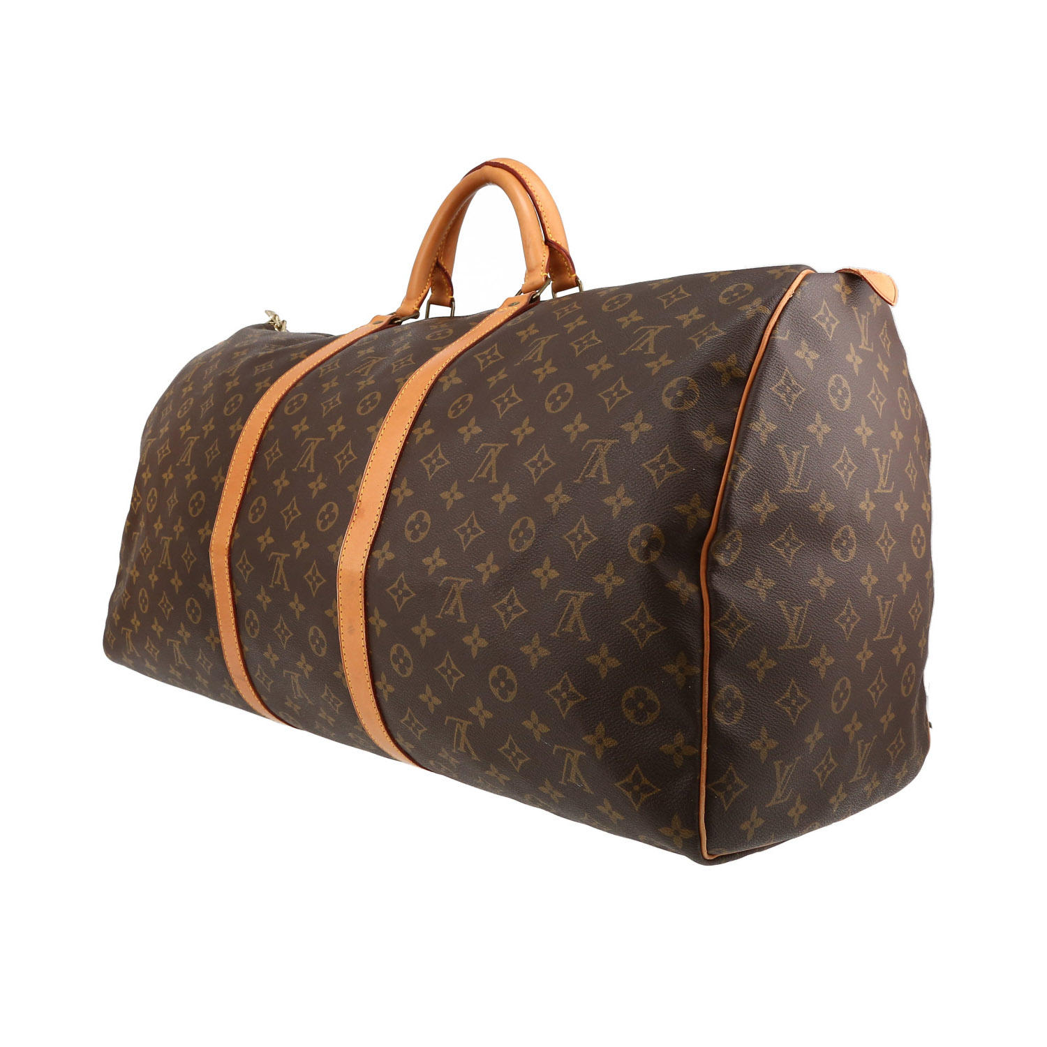 Louis Vuitton  Keepall 60 travel bag  in brown monogram canvas  and natural leather - Detail D5