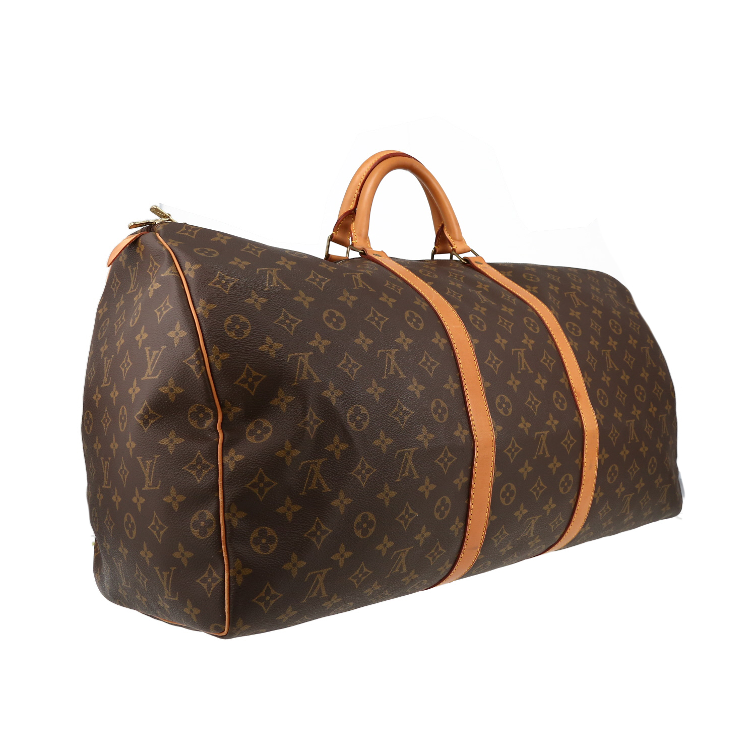 Bolsa de viaje Louis Vuitton  Keepall 60 en lona Monogram marrón y cuero natural - Detail D6