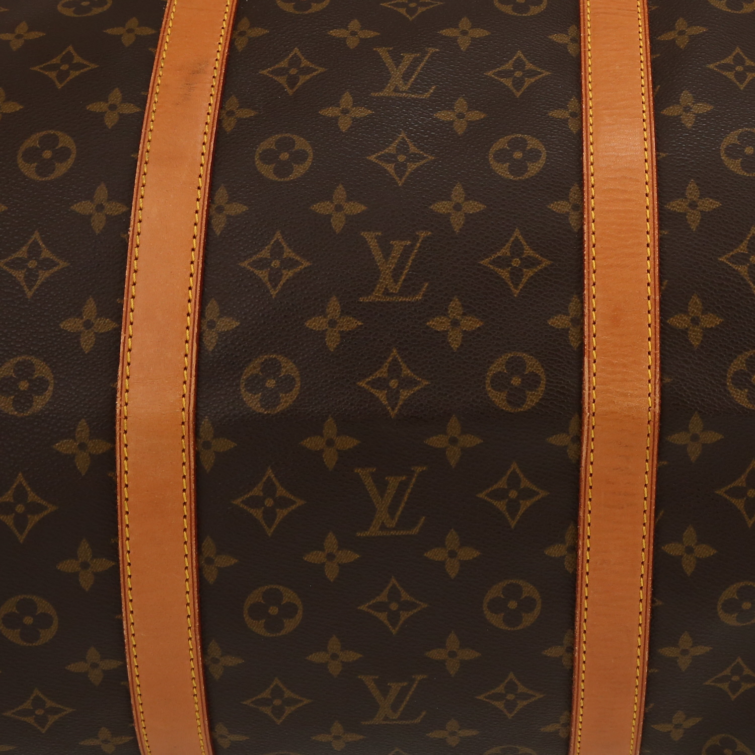 Bolsa de viaje Louis Vuitton  Keepall 60 en lona Monogram marrón y cuero natural - Detail D9