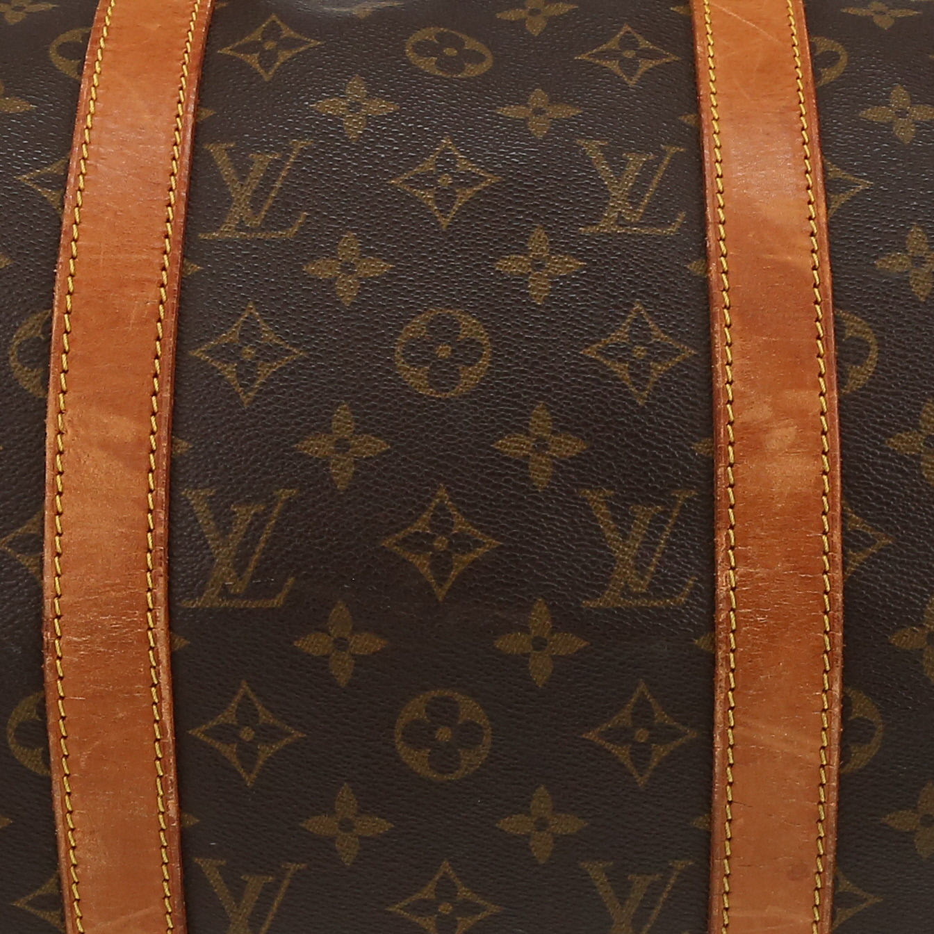 Bolsa de viaje Louis Vuitton  Keepall 50 en lona Monogram marrón y cuero natural - Detail D1