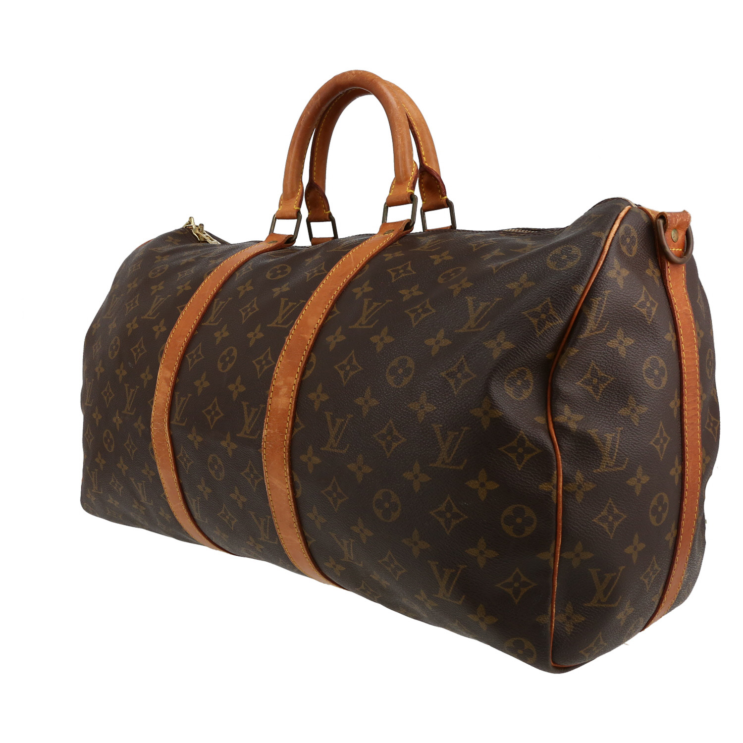 Louis Vuitton  Keepall 50 travel bag  in brown monogram canvas  and natural leather - Detail D3