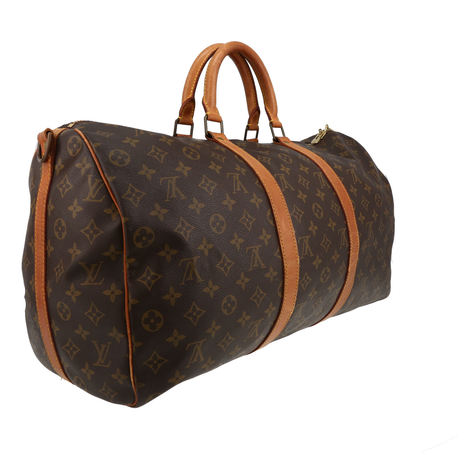 Louis Vuitton  Keepall 50 travel bag  in brown monogram canvas  and natural leather - Detail D6