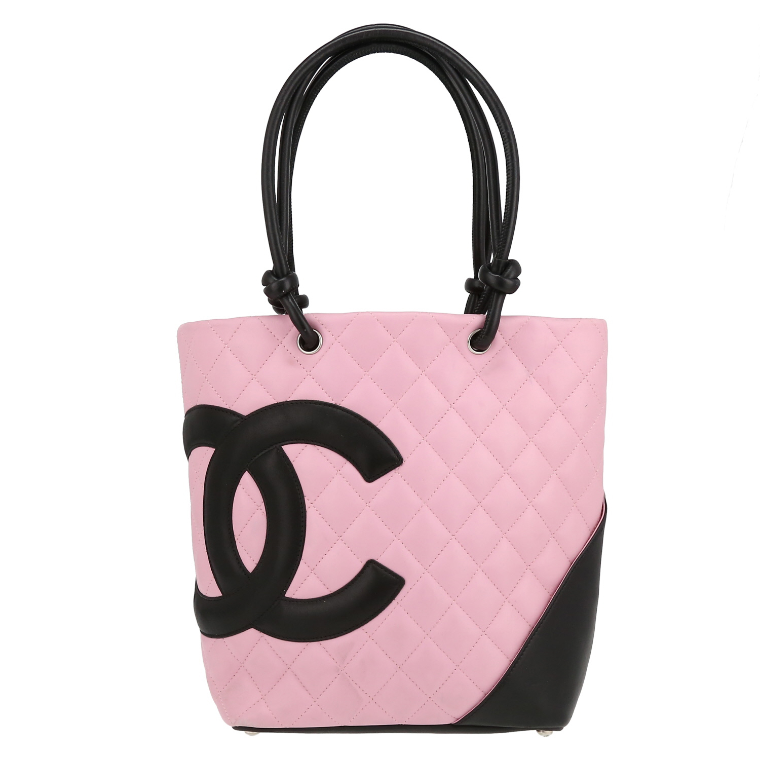Sac à main Chanel  Cambon en cuir matelassé rose et noir - Detail D2