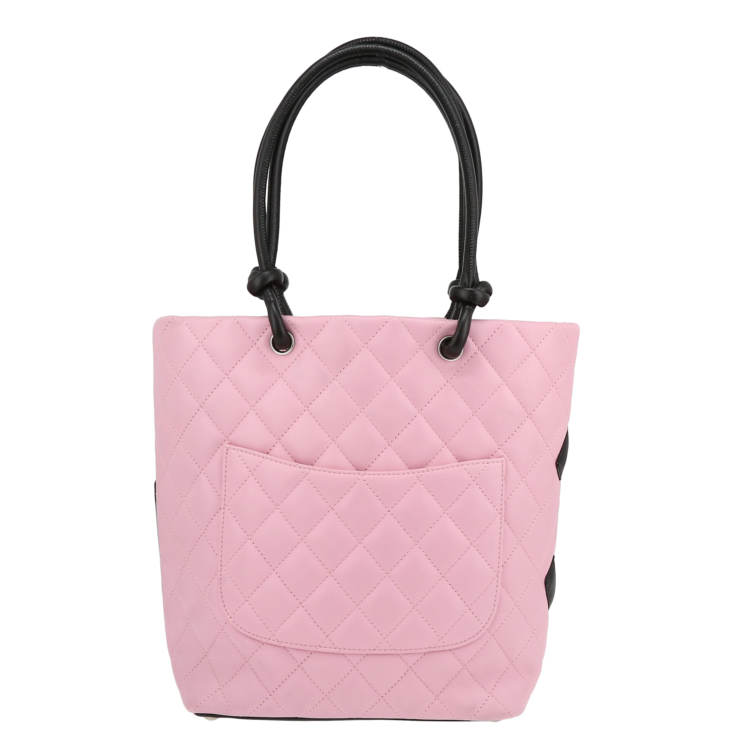 Sac à main Chanel  Cambon en cuir matelassé rose et noir - Detail D7