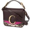 Chloé  C mini  shoulder bag  in purple Raisin, beige and pink grained leather - 00pp thumbnail