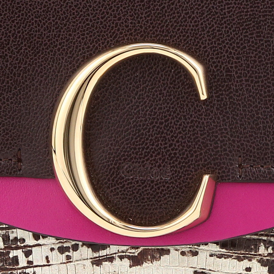 Bolso bandolera Chloé  C mini  en cuero granulado violeta Raisin beige y rosa - Detail D1