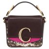 Chloé  C mini  shoulder bag  in purple Raisin, beige and pink grained leather - Detail D2 thumbnail