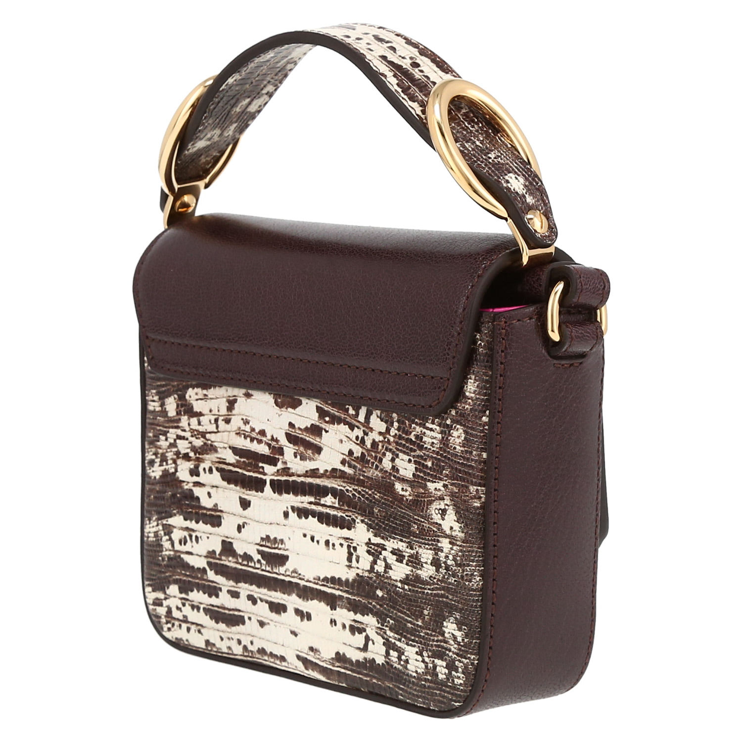 Borsa a tracolla Chloé C mini in pelle martellata viola Raisin beige e rosa - Detail D5